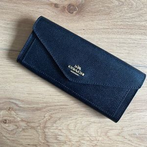 Coach Long Black Pebble Leather Wallet